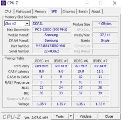 Zrzut ekranu programu CPU-Z pokazujący szczegóły dotyczące modułu pamięci RAM.