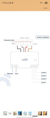 Wiring diagram of AZIOT controller with 4 switches and 4 loads connected