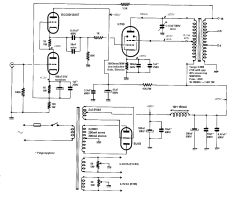 Schemat wzmacniacza lampowego z wykorzystaniem lamp KT88, ECC83 i prostownika 5U4G