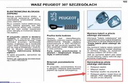 Instrukcja obsługi Peugeot 307 dotycząca elektronicznej blokady zapłonu i pilota.