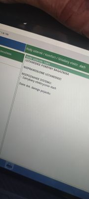 Ekran diagnostyczny z opisem błędu 1041 dotyczącego ustawienia pokrywy bagażnika Peugeot 206 CC.
