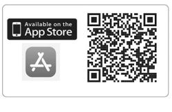 Kod QR i logo App Store umożliwiające pobranie aplikacji na urządzenia Apple