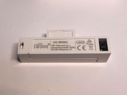 Biały moduł elektroniczny F&amp;Home rH-WMC z oznaczeniami technicznymi i nazwą producenta.