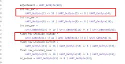 Fragment of C code related to UART data.