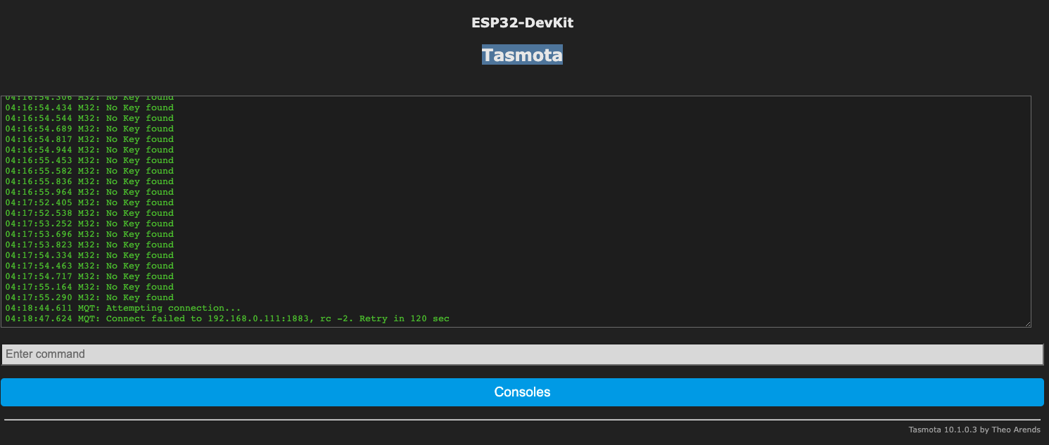 Configuration of the MQTT server in Tasmota on ESP32: Failed connection ...
