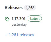 Screenshot of the releases section on GitHub with the latest version 1.17.301.