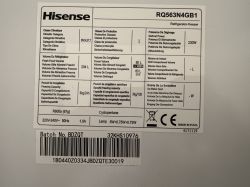 Tabliczka znamionowa lodówki Hisense RQ563N4GB1 z danymi technicznymi