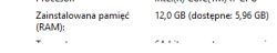 Dlaczego Windows wykrywa 12GB RAM, ale używa tylko 6GB?
