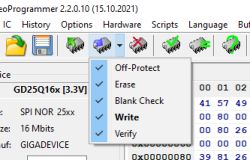 Screenshot of NeoProgrammer software with an open memory write options menu.