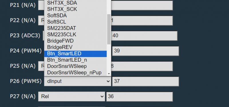 GPIO Configuration in OpenBeken for LED Lamp GPIO settings interface for LED lamp with OpenBeken firmware.