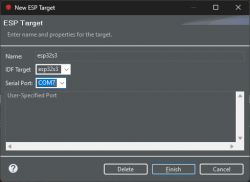 ESP32S3 Target Settings in Espressif IDE Screenshot of ESP32S3 target settings in Espressif IDE.