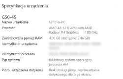 Zrzut ekranu specyfikacji urządzenia G50-45.
