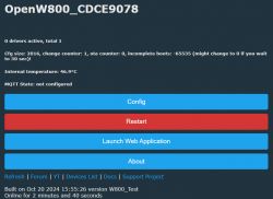 Screenshot of the OpenW800 user interface displaying system information and configuration buttons.