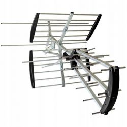 Antena telewizyjna BX1000 Plus Olympia z aluminiowymi elementami i czarnymi uchwytami.