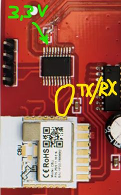 Electronic board with 3.3V and TX/RX markings