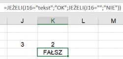Arkusz kalkulacyjny z formułą JEŻELI i wynikami dopełniającymi.