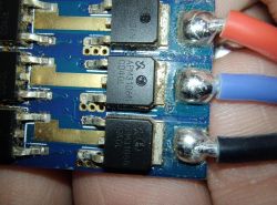 Close-up of a MOSFET chip in a brushless motor controller.