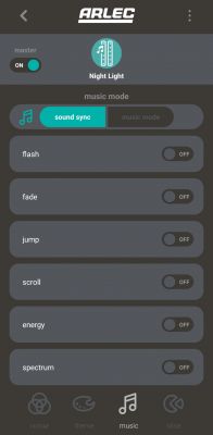Arlec Desktop Lighting App Interface Arlec app interface for desktop lights with music mode.