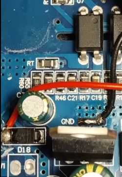 Close-up of a circuit board with electronic components and wiring