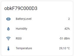 Device status panel with battery level and environmental data.