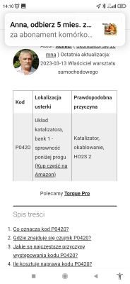 Kod błędu P0420 – problemy z układem katalizatora, bank 1