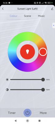App interface for light control with color wheel