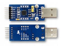 Dwa moduły konwertera USB na UART z układem CP2102, widok z góry i z dołu.