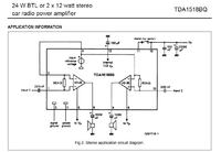 Schemat prostego wzmacniacza audio 2x11W na TDA1518Q z wykazem elementów