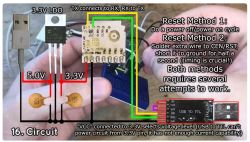 Circuit diagram and photo of a setup for UART programming with reset instructions.