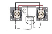 Diagram of Fibaro Dimmer FDG211 in a staircase installation with bistable switches