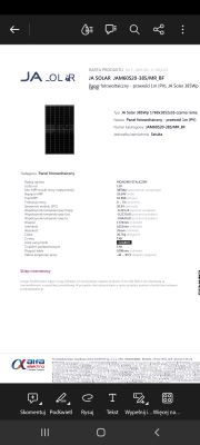 Karta produktu panelu fotowoltaicznego JA Solar JAM60S20-385/MR_BF