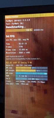 Ekran z wynikami testu karty graficznej MSI RX 6600 XT Gaming X 8G w programie FurMark.