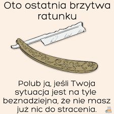 Ilustracja przedstawia otwartą brzytwę z ozdobnym uchwytem.
