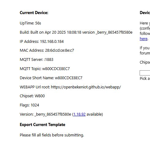 Screenshot of a web interface showing device system and network information, including IP address, firmware version, and status.