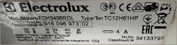Tabliczka znamionowa suszarki Electrolux EDH3498RDL z danymi technicznymi