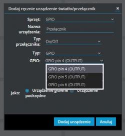 GPIO Switch Configuration in Domoticz Configuration screen for adding GPIO switch in Domoticz.