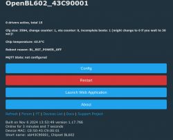 OpenBL602 User Interface Screenshot of the OpenBL602 interface with several configuration options.