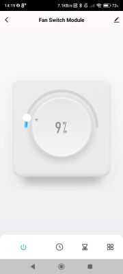 Fan switch module interface with slider set to 9%.
