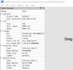 SEGGER J-Flash: Microcontroller Settings SEGGER J-Flash interface with microcontroller settings.