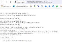 Screenshot of a web browser displaying JavaScript code in the startup.js file.