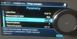 Close-up of a device screen with HVAC temperature parameters.