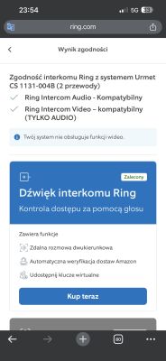 Zgodność interkomu Ring z systemem Urmet CS 1131-004B – tylko dźwięk