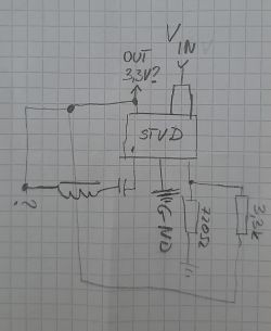 Ręcznie rysowany schemat przetwornicy step-down z elementem IC1 SOT23-6.