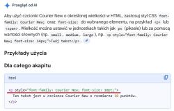 Zrzut ekranu z poradą dotyczącą ustawienia czcionki Courier New o wielkości 10pt w HTML