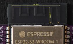 ESP32-S3-WROOM-1 module on purple PCB with visible antenna.