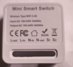 Mini Smart Switch Label Mini Smart Switch label with technical information.