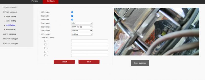 Zrzut ekranu panelu konfiguracyjnego kamery IP z ustawieniami OSD