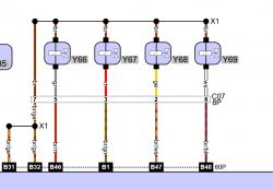 Schemat połączeń elektrycznych pompo-wtryskiwaczy w Skodzie Octavia II 1.9 TDI z 2008 roku pokazujący przewody i piny.