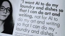 Close-up of a magazine page featuring a quote about AI preferences, discussing AI doing household chores.