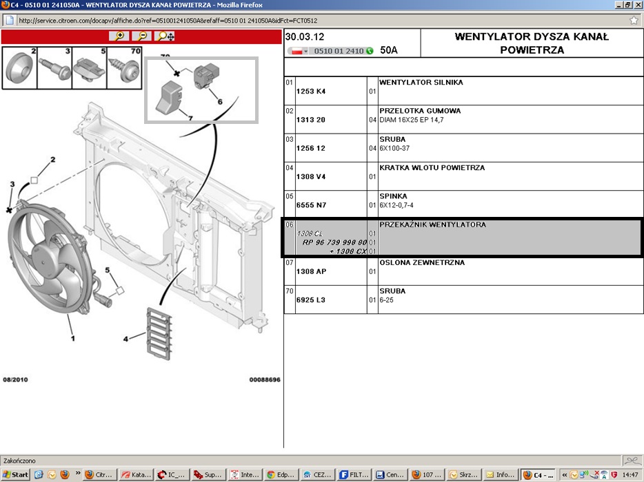Citroen C4 1.6Hdi - Przewody Sterujące Przekaźnik Wentylatora